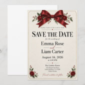 Rode lintroos rand save the date kaart (Voorkant / Achterkant)