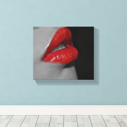 Rode Lippen Canvas Print (Insitu (Houten vloer))