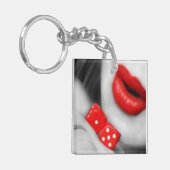 Rode Lippen Casino Glam Acryl Sleutelhanger (Voorkant Links)