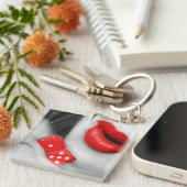 Rode Lippen Casino Glam Acryl Sleutelhanger (Voorkant Rechts)