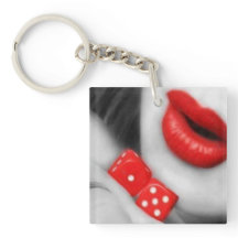 Rode Lippen Casino Glam Acryl Sleutelhanger