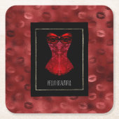 Rode Lippen Corset Bruidsfeest Kartonnen Onderzetters (Voorkant)