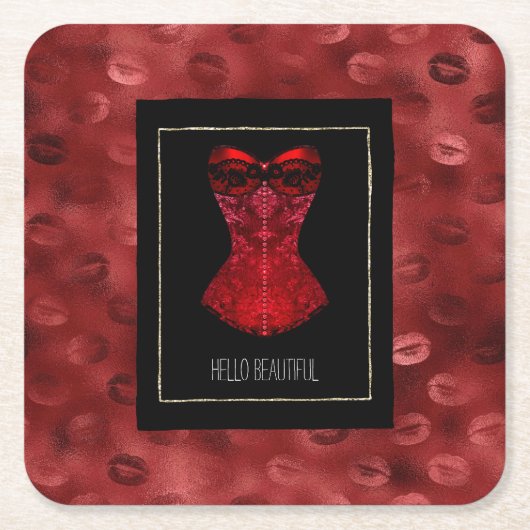 Rode Lippen Corset Bruidsfeest Kartonnen Onderzetters (Voorkant)