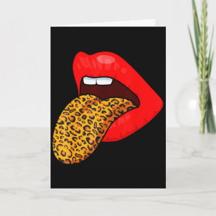 Rode Lippen Dierenprint Luipaard Tong Valentijn T- Kaart