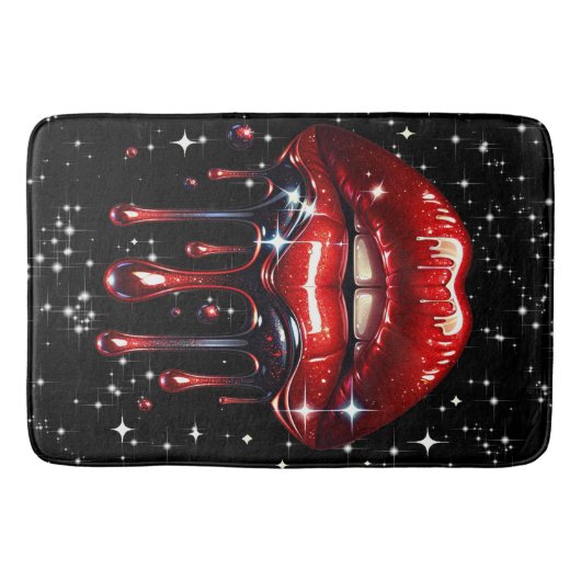 Rode Lippen Drip Glitter Glam Glans Badmat (Voorkant)