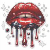 Rode Lippen Dripping Glitter Glam Faux Sparkle Sticker (Voorkant)