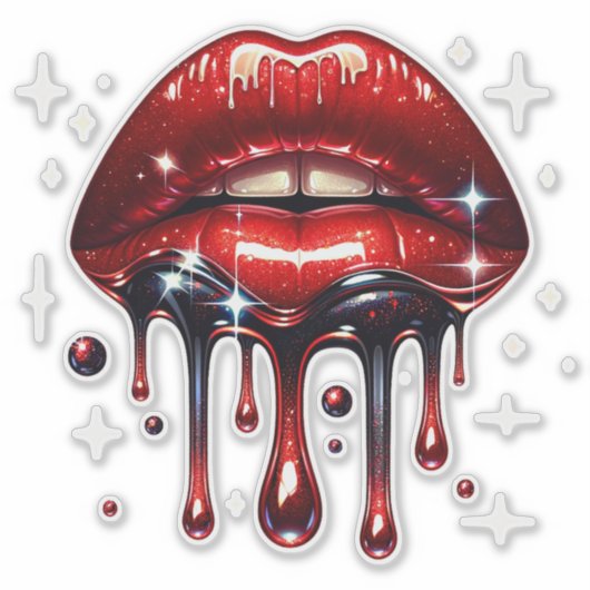 Rode Lippen Dripping Glitter Glam Faux Sparkle Sticker (Voorkant)