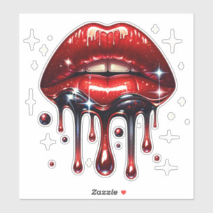 Rode Lippen Dripping Glitter Glam Faux Sparkle Sticker