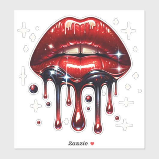 Rode lippen druipend van de glitter glam nep schit sticker (Vel)