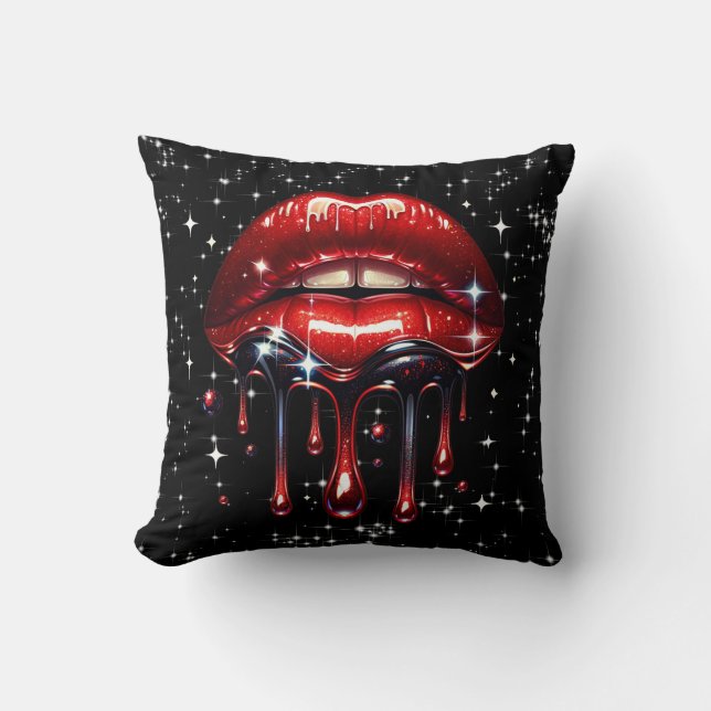 Rode lippen druipend van de glitter glamour schitt kussen (Voorkant)