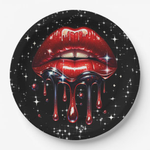 Rode lippen druipend van de glitter glamour schitt papieren bordje