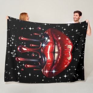 Rode lippen druipend van glitter glamour glans fleece deken