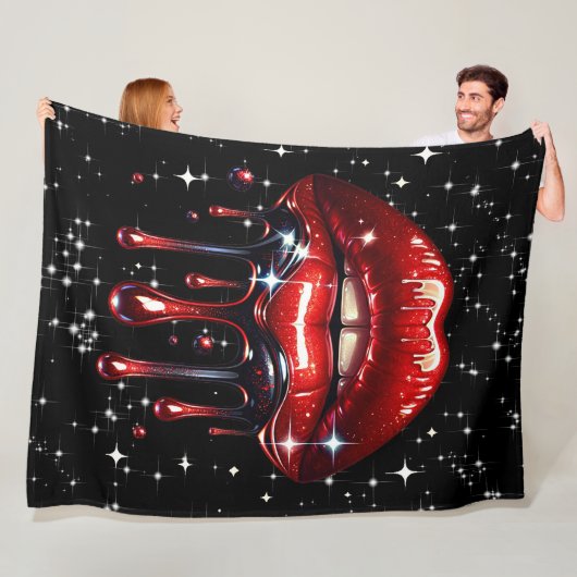 Rode lippen druipend van glitter glamour glans fleece deken (In situ)