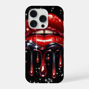 Rode lippen druipend van glitter glamour glans iPhone 15 pro case