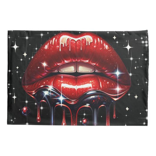 Rode lippen druipend van glitter glamour glans kussensloop (Achterkant)