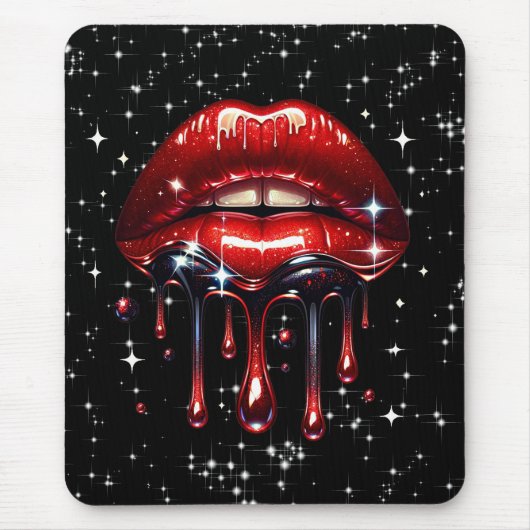 Rode lippen druipend van glitter glamour glans muismat (Voorkant)