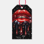 Rode lippen druipend van glitter glamour glans ver cadeaulabel (Achterkant)