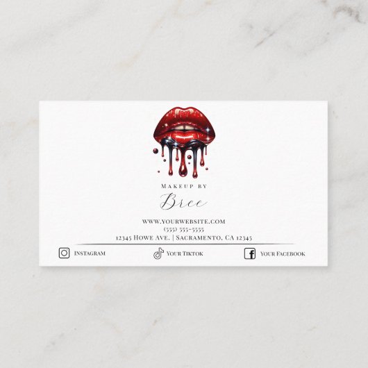 Rode lippen druppelen glitter glam make-up artiest visitekaartje (Achterkant)