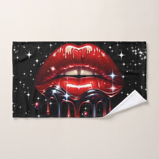 Rode lippen druppelen glitter glam sparkle bad handdoek (Handdoek)