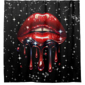 Rode lippen druppelen glitter glam sparkle douchegordijn (Voorkant)