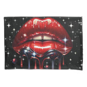 Rode lippen druppelen glitter glam sparkle kussensloop (Voorkant)
