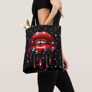 Rode lippen druppelen glitter glam sparkle tote bag