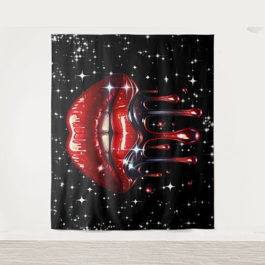 Rode lippen druppelen glitter glam sparkle wandkleed (Voorkant)