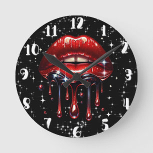 Rode Lippen Druppelend Glitters Glam Glans Verjaar Ronde Klok