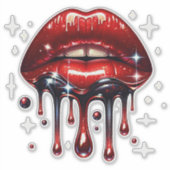 Rode Lippen Druppelend van Glitter Glam Nep Glans Sticker (Voorkant)