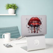 Rode Lippen Druppelend van Glitter Glam Nep Glans Sticker (Laptop op bureau)