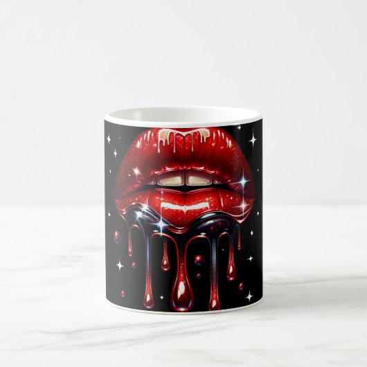 Rode Lippen Druppelend van Glitters Glam Glans Koffiemok (Center)
