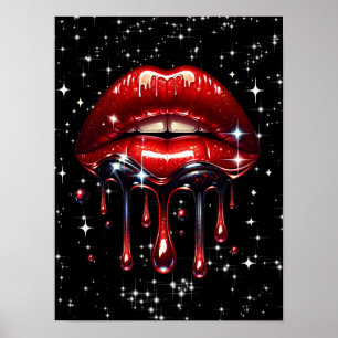 Rode Lippen Druppelend van Glitters Glam Glans Poster