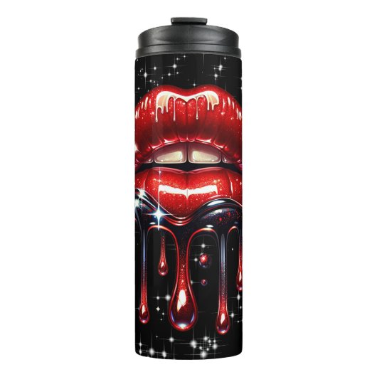 Rode Lippen Druppelend van Glitters Glam Glans Thermosbeker (Voorkant)