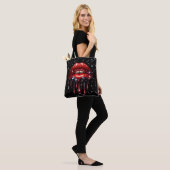 Rode Lippen Druppelend van Glitters Glam Glans Tote Bag (Op model)