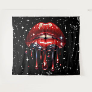 Rode Lippen Druppelend van Glitters Glam Glans Wandkleed