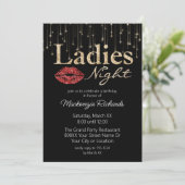 Rode Lippen en Gouden Glitter Dames Nacht Kaart (Staand voorkant)
