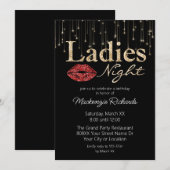 Rode Lippen en Gouden Glitter Dames Nacht Kaart (Voorkant / Achterkant)