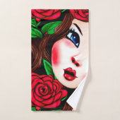 Rode Lippen en Rode Rozen Patroon Bad Handdoek (Handdoek)