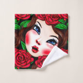 Rode Lippen en Rode Rozen Patroon Bad Handdoek (Wasdoekje)