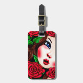 Rode Lippen en Rode Rozen Patroon Bagagelabel (Voorkant verticaal)