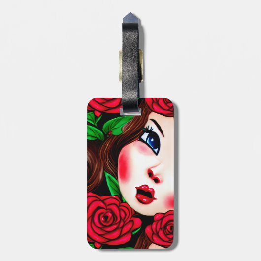 Rode Lippen en Rode Rozen Patroon Bagagelabel (Achterkant verticaal)