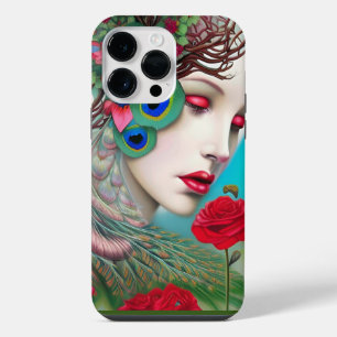 Rode Lippen en Rozen Pauw Abstract iPhone 14 Pro Max Hoesje