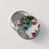 Rode Lippen en Rozen Pauw Abstract Ronde Button 3,2 Cm (Voorkant /achterkant)