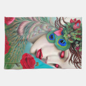 Rode Lippen en Rozen Pauw Abstract   Theedoek (Horizontaal)