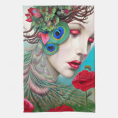 Rode Lippen en Rozen Pauw Abstract   Theedoek (Verticaal)