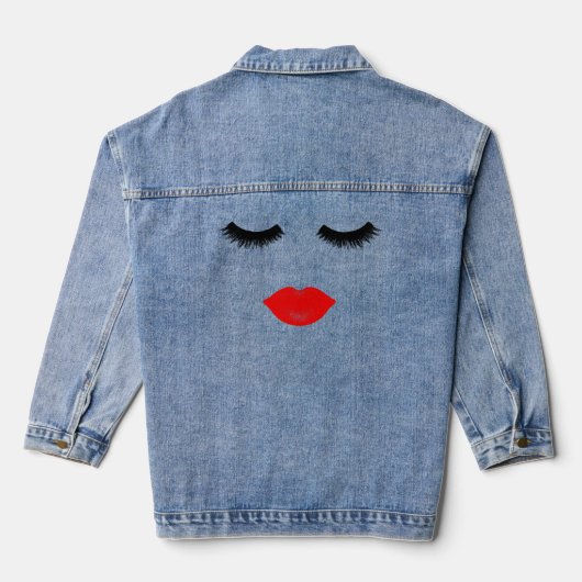 Rode lippen en wimpers denim jacket (Achterkant)