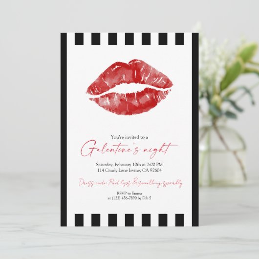 Rode Lippen Galentine's Night Out Kaart (Staand voorkant)