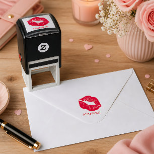 Rode Lippen Gepersonaliseerde Tekst Zelfinktende Stempel