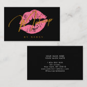 Rode Lippen & Goud Handgeschreven Script Make-up A Visitekaartje (Voorkant / Achterkant)