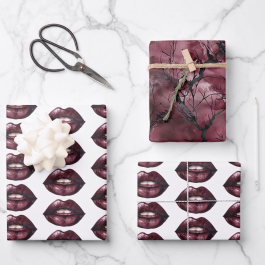 Rode Lippen Hemelse Takken Inpakpapier Vel (Voorkant)